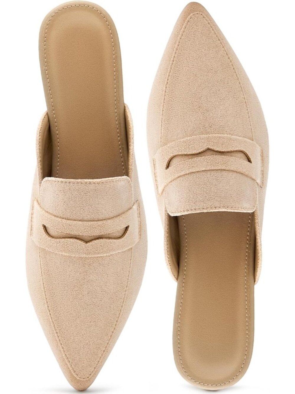 Women's Apricot Closed Toe Suede Comfortable Backless Slip On Flats Sandals